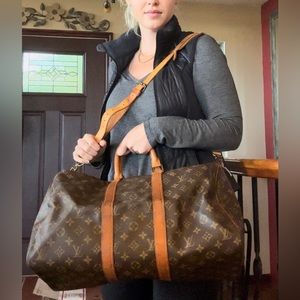 Authentic Louis Vuitton Keepall Bandoulière 45 Brown Luggage Duffle